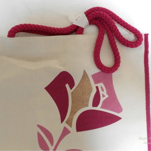 Lancome Paris Off-White & Pink Canvas Tote Bag with Gold & Pink Rose Logo - NEW! - Picture 10 of 11